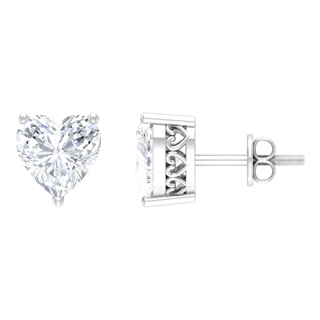 Heart Shape Cubic Zirconia Solitaire Stud Earrings Zircon - ( AAAA ) - Quality - Rosec Jewels