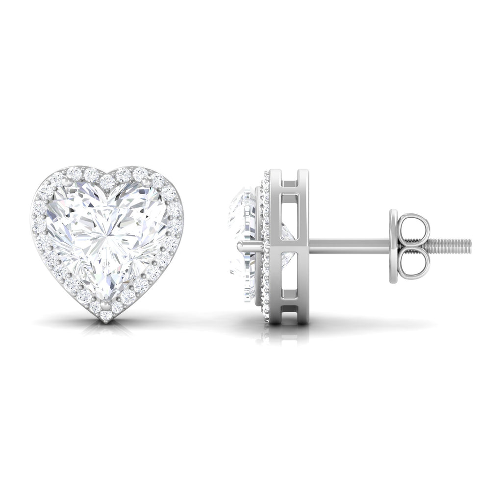 3.25 CT Cubic Zirconia Heart Stud Earrings with Halo Zircon - ( AAAA ) - Quality - Rosec Jewels