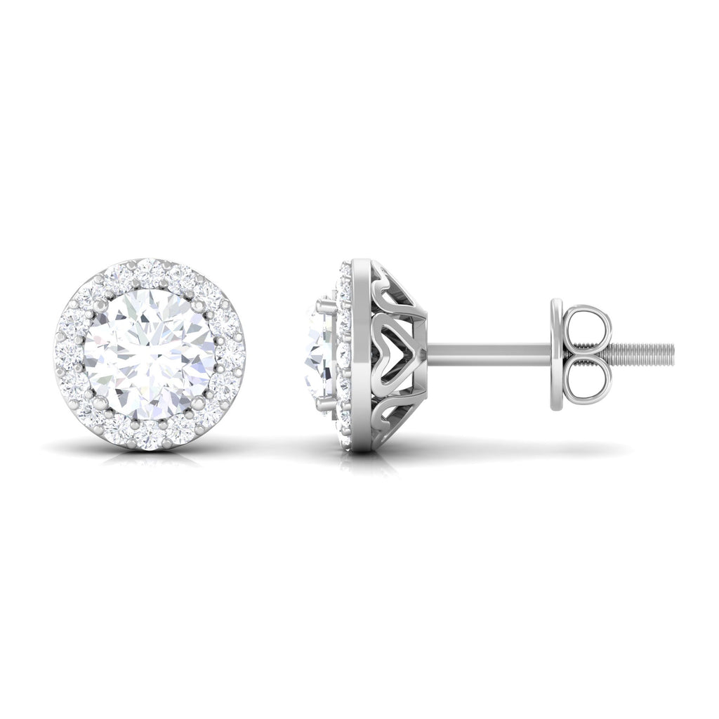1.50 CT Certified Moissanite Stud Earrings with Halo Moissanite - ( D-VS1 ) - Color and Clarity - Rosec Jewels