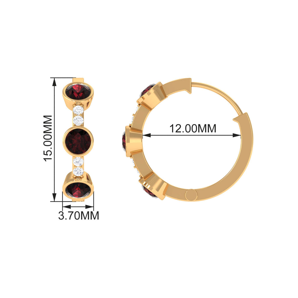 1 CT Bezel Set Garnet and Diamond Hinged Hoop Earrings Garnet - ( AAA ) - Quality - Rosec Jewels