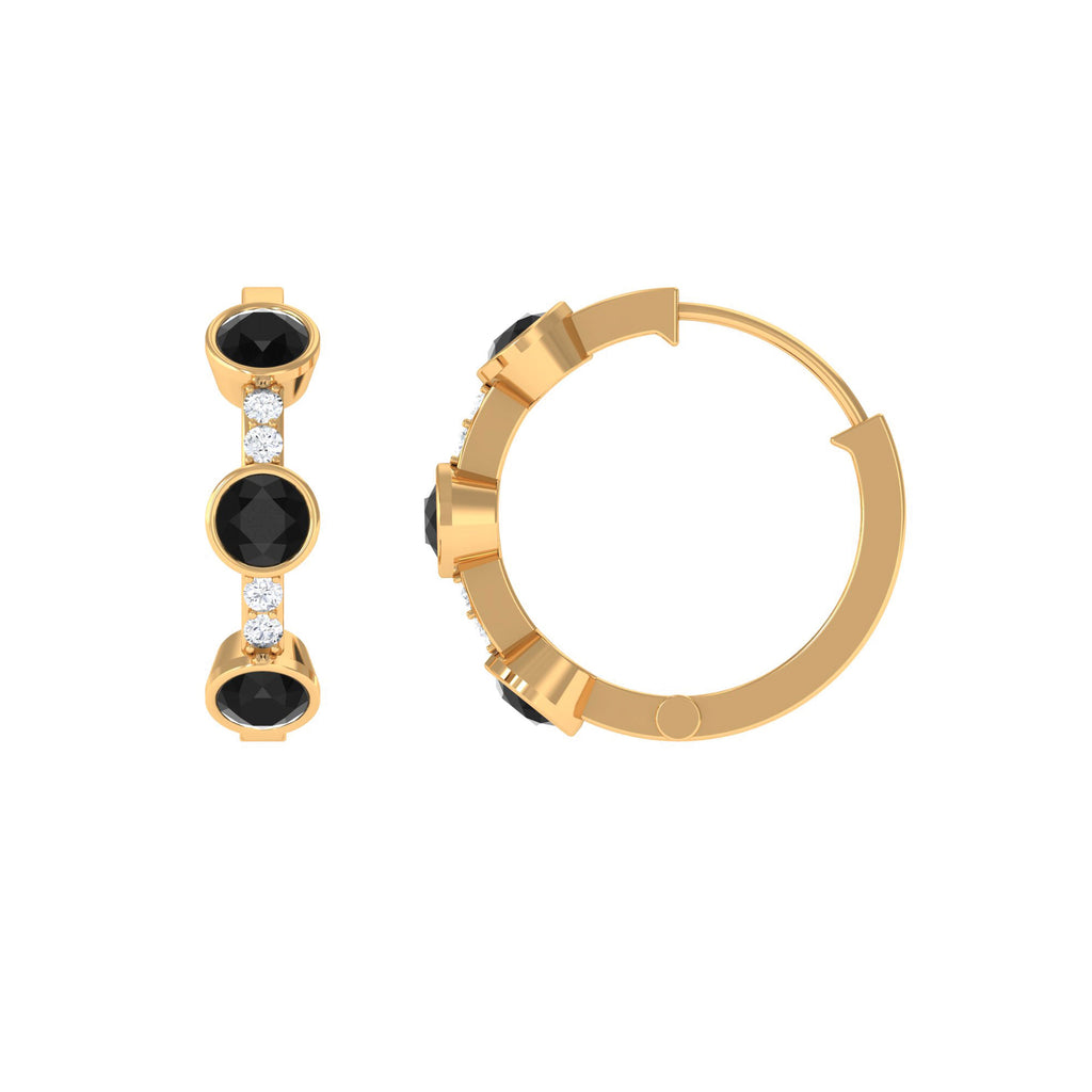 1.25 CT Bezel Set Created Black Diamond Hinged Hoop Earrings with Diamond Lab Created Black Diamond - ( AAAA ) - Quality - Rosec Jewels