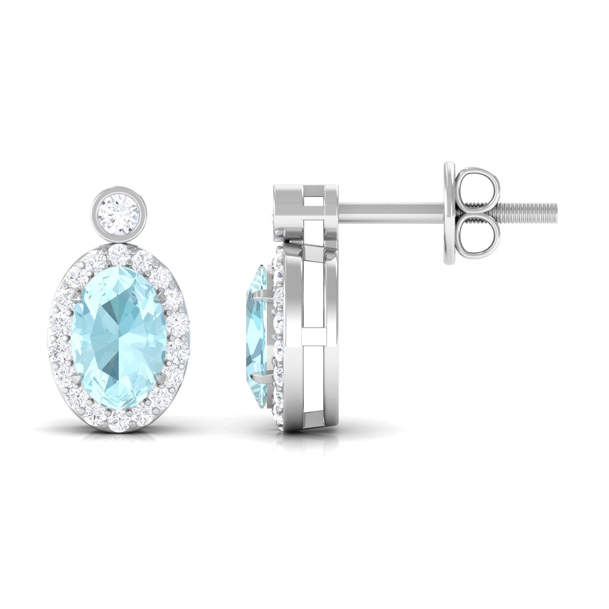 Oval Sky Blue Topaz Halo Stud Earrings with Diamond in Prong Setting Sky Blue Topaz - ( AAA ) - Quality - Rosec Jewels