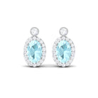 Oval Sky Blue Topaz Halo Stud Earrings with Diamond in Prong Setting Sky Blue Topaz - ( AAA ) - Quality - Rosec Jewels