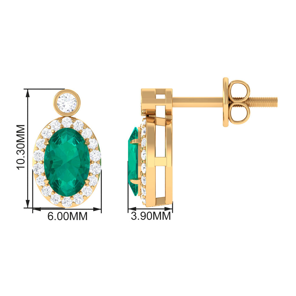 1 CT Oval Emerald and Diamond Halo Stud Earrings Emerald - ( AAA ) - Quality - Rosec Jewels