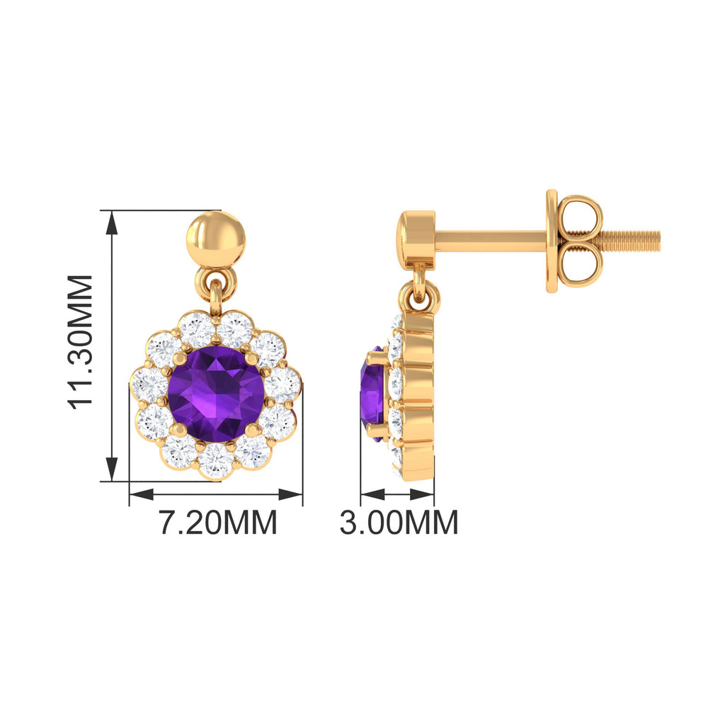 1.5 CT Real Amethyst and Diamond Flower Halo Drop Earrings Amethyst - ( AAA ) - Quality - Rosec Jewels