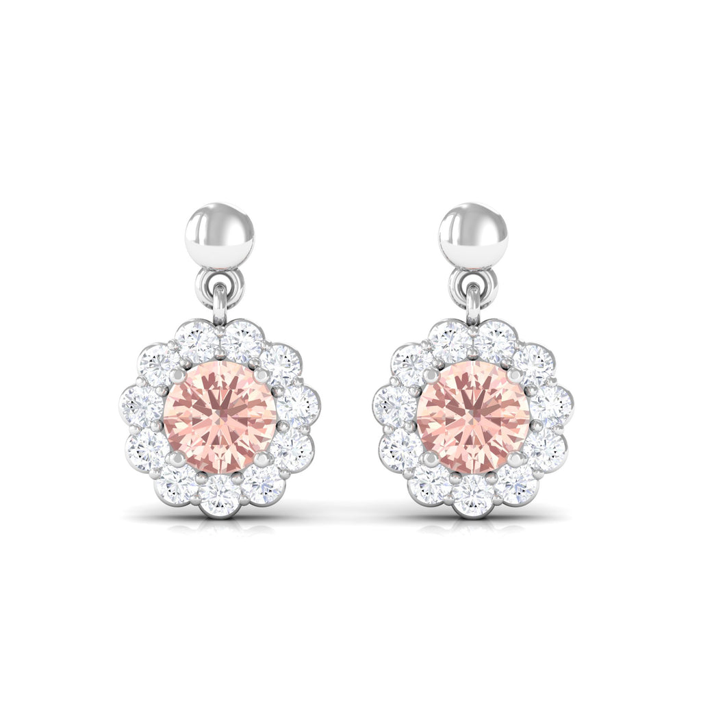 1 CT Real Morganite and Diamond Flower Halo Drop Earrings Morganite - ( AAA ) - Quality - Rosec Jewels