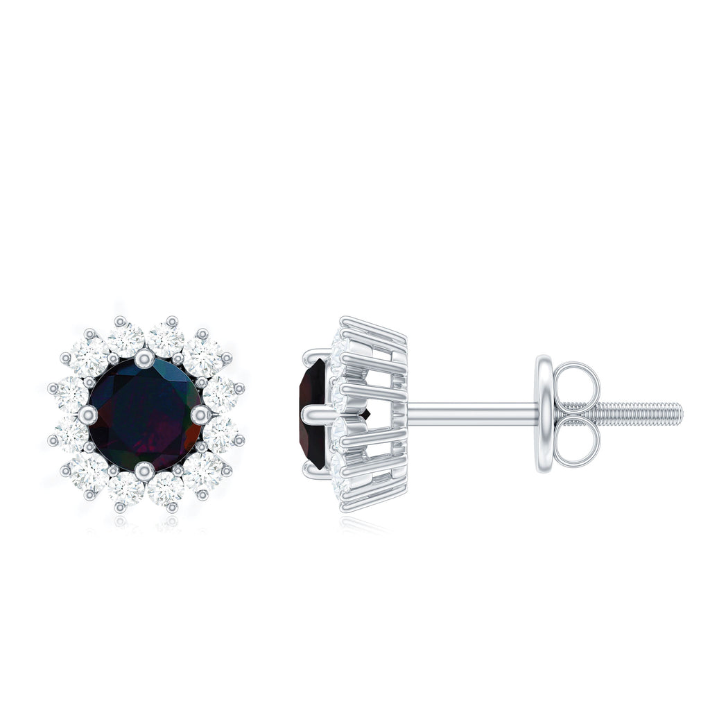 1 CT Classic Black Opal Stud Earrings with Diamond Halo Black Opal - ( AAA ) - Quality - Rosec Jewels
