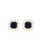1 CT Classic Black Opal Stud Earrings with Diamond Halo Black Opal - ( AAA ) - Quality - Rosec Jewels