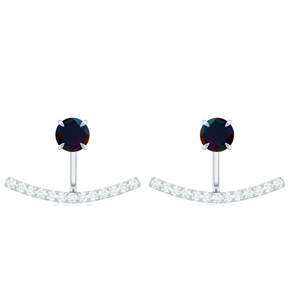 Classic Jacket Earrings with Black Opal and Diamond Black Opal - ( AAA ) - Quality - Rosec Jewels