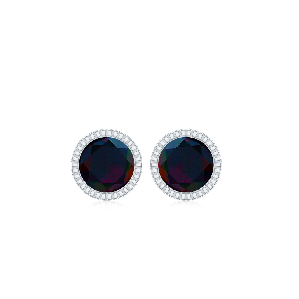 0.5 CT Bezel Set Round Black Opal Solitaire Stud Earrings in Gold Black Opal - ( AAA ) - Quality - Rosec Jewels