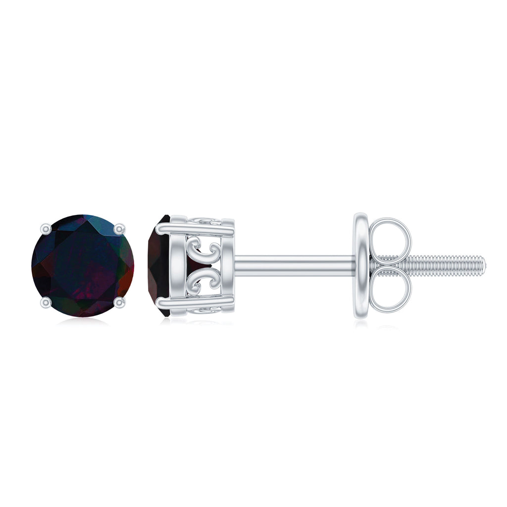 0.50 CT Round Shape Black Opal Solitaire Stud Earrings Black Opal - ( AAA ) - Quality - Rosec Jewels