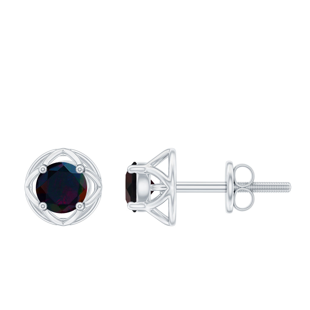 0.50 CT Real Black Opal Solitaire Swirl Stud Earrings in Gold Black Opal - ( AAA ) - Quality - Rosec Jewels