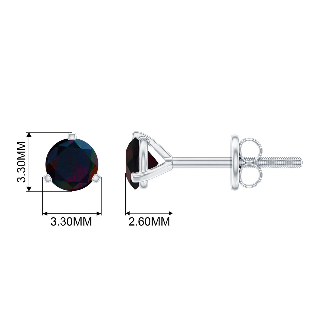 1/2 CT Simple Black Opal Solitaire Stud Earrings in Gold Black Opal - ( AAA ) - Quality - Rosec Jewels