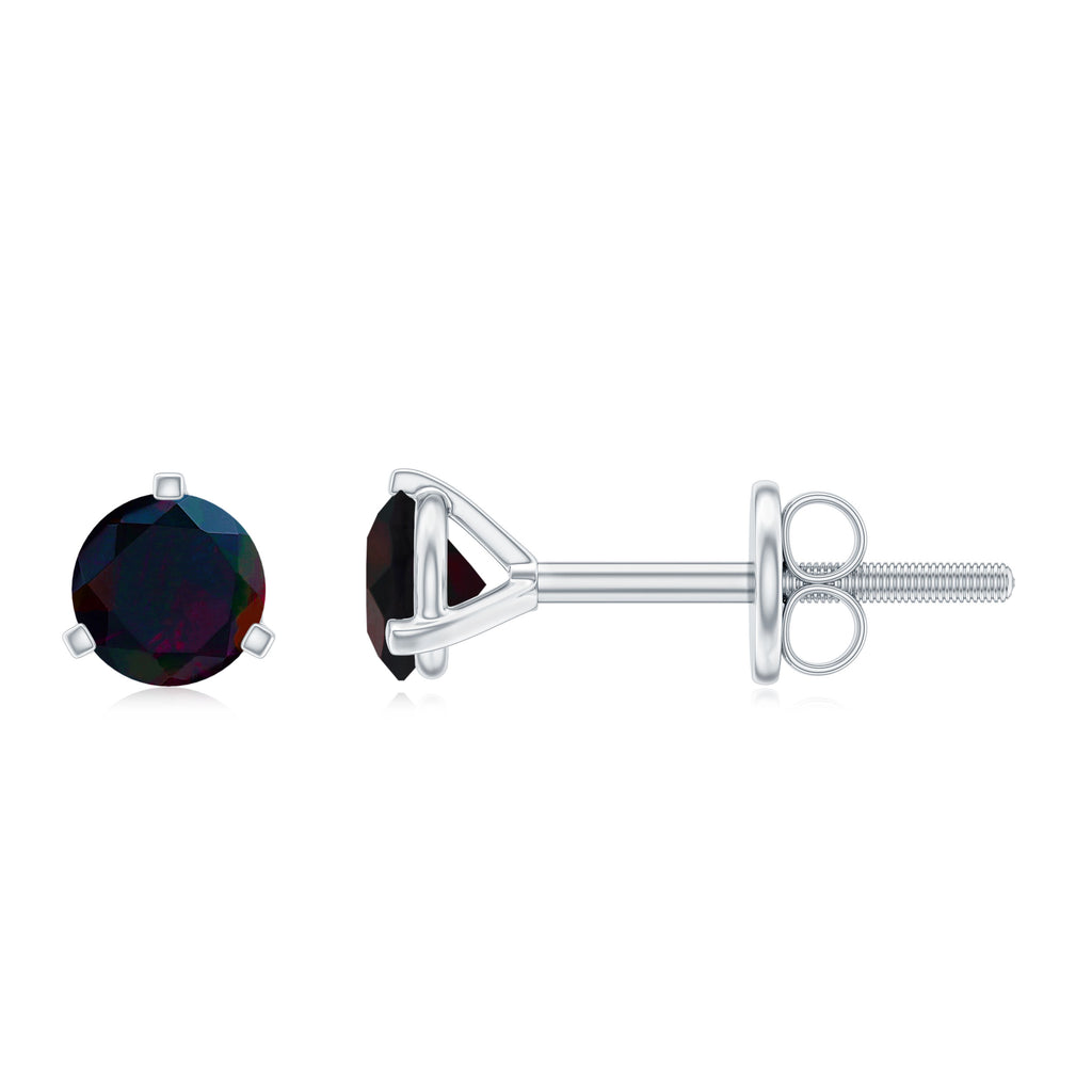 1/2 CT Simple Black Opal Solitaire Stud Earrings in Gold Black Opal - ( AAA ) - Quality - Rosec Jewels