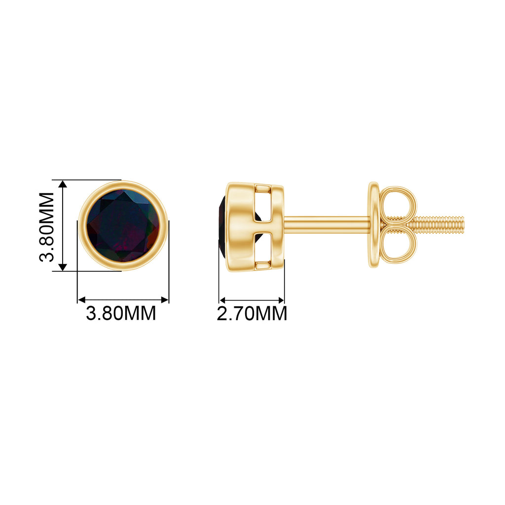 0.50 CT Dainty Black Opal Solitaire Stud Earrings in Bezel Setting Black Opal - ( AAA ) - Quality - Rosec Jewels