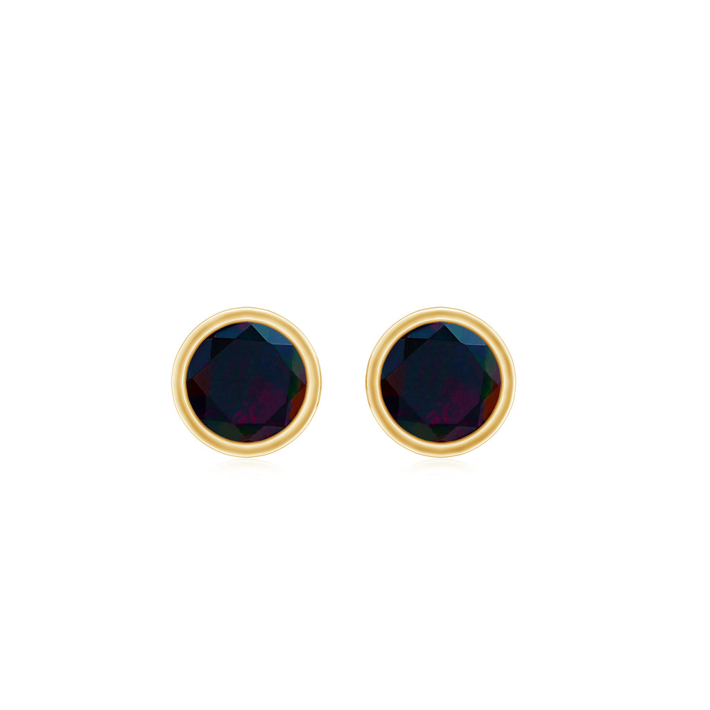 0.50 CT Dainty Black Opal Solitaire Stud Earrings in Bezel Setting Black Opal - ( AAA ) - Quality - Rosec Jewels