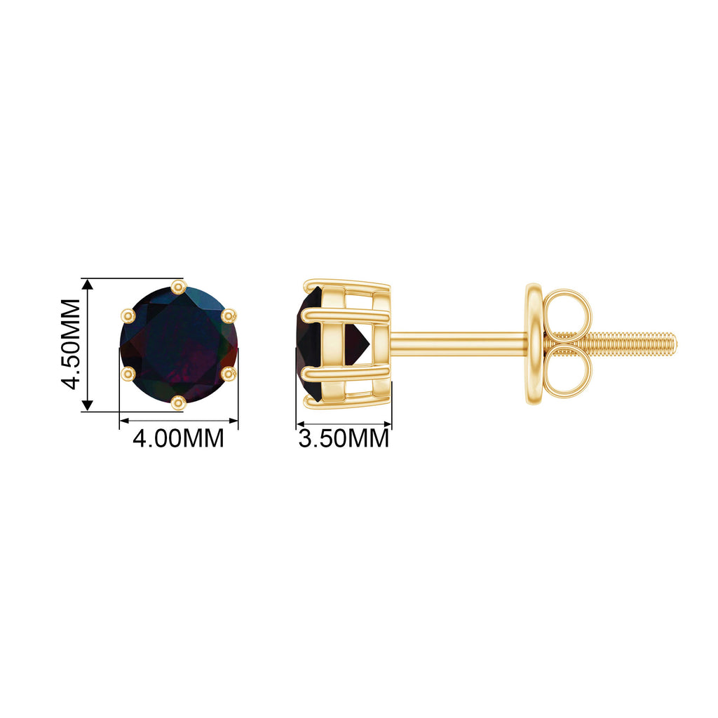 0.50 CT Round Shape Black Opal Solitaire Stud Earrings in Gold Black Opal - ( AAA ) - Quality - Rosec Jewels