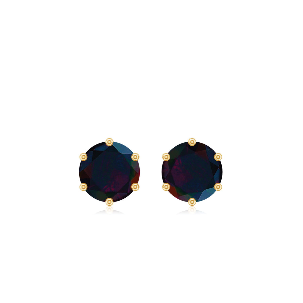 0.50 CT Round Shape Black Opal Solitaire Stud Earrings in Gold Black Opal - ( AAA ) - Quality - Rosec Jewels