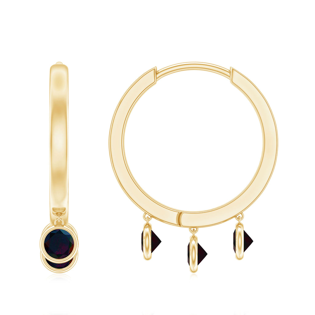 1.50 CT Natural Black Opal Hoop Drop Earrings in Gold Black Opal - ( AAA ) - Quality - Rosec Jewels