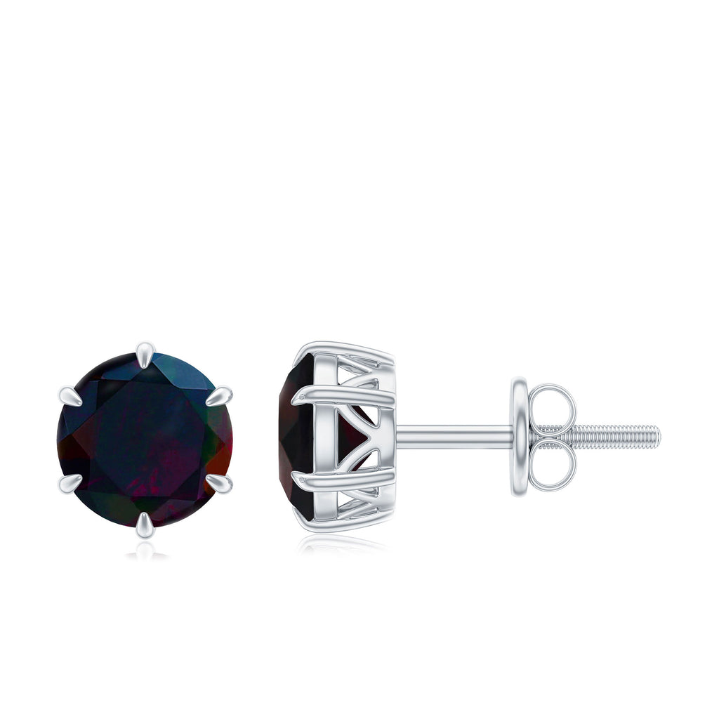 6 MM Claw Set Black Opal Solitaire Stud earrings Black Opal - ( AAA ) - Quality - Rosec Jewels