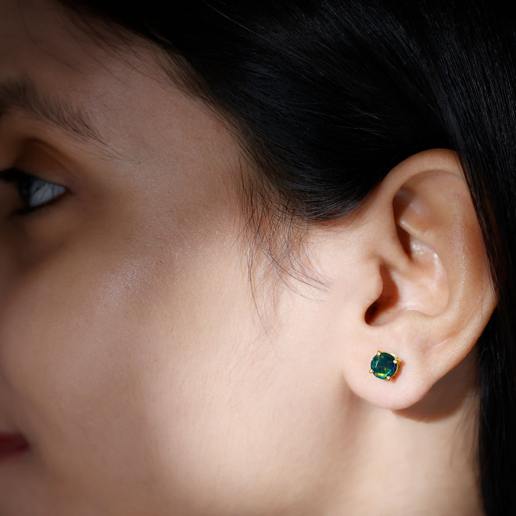 1.50 CT Black Opal Solitaire Stud Earrings Black Opal - ( AAA ) - Quality - Rosec Jewels