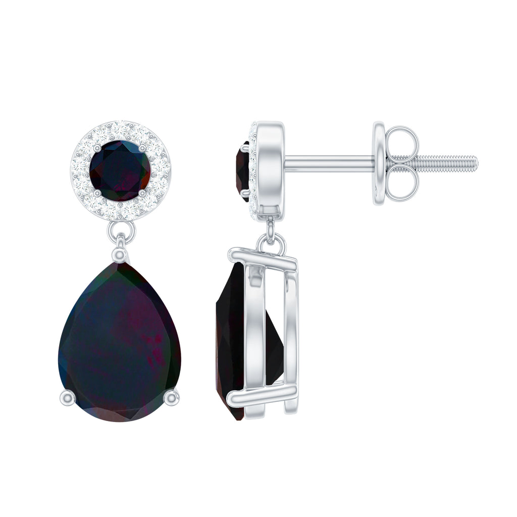 Classic Black Opal and Diamond Bridal Drop Earrings Black Opal - ( AAA ) - Quality - Rosec Jewels