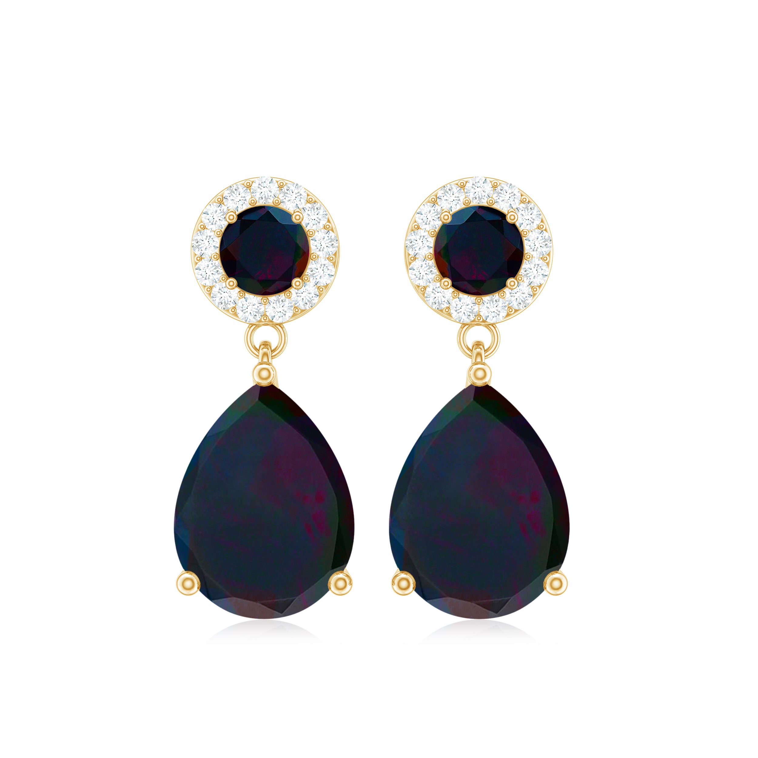 Classic Black Opal and Diamond Bridal Drop Earrings Black Opal - ( AAA ) - Quality - Rosec Jewels