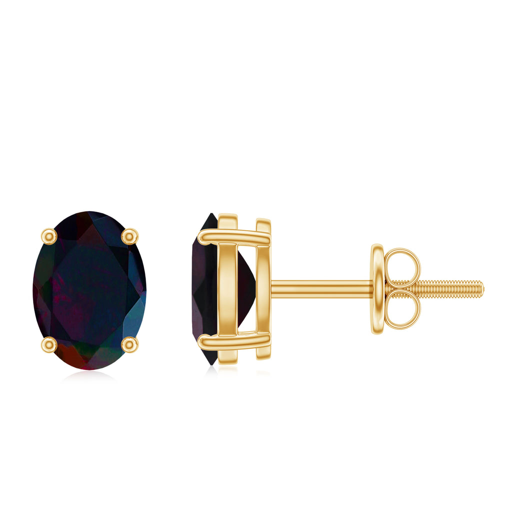 Oval Cut Black Opal Solitaire Stud Earrings in 4 Prong Setting Black Opal - ( AAA ) - Quality - Rosec Jewels