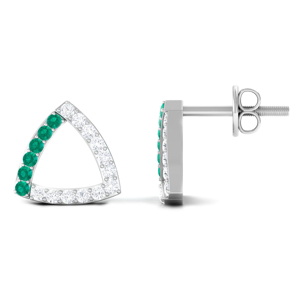 1/2 CT Emerald and Diamond Open Triangle Stud Earrings Emerald - ( AAA ) - Quality - Rosec Jewels