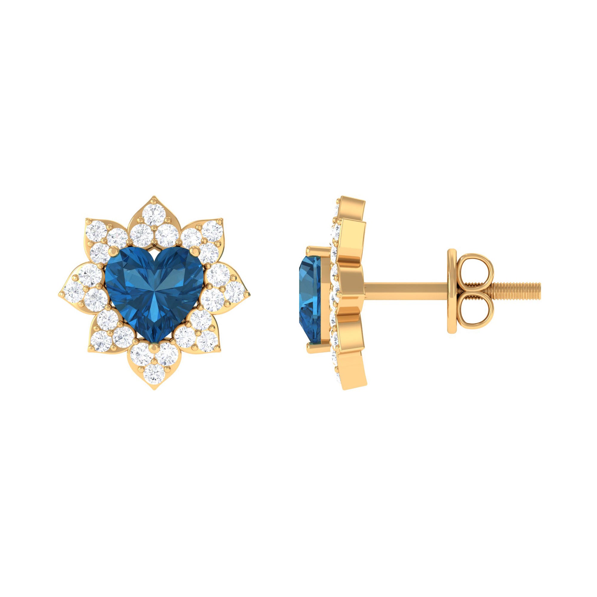1.50 CT Heart Shape London Blue Topaz and Diamond Halo Stud Earrings London Blue Topaz - ( AAA ) - Quality - Rosec Jewels