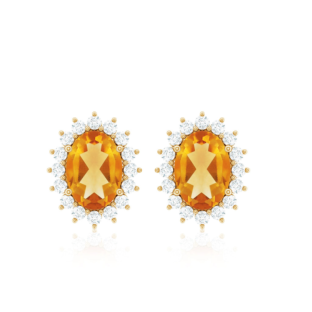 2.5 CT Oval Cut Citrine Classic Stud Earrings with Diamond Halo Citrine - ( AAA ) - Quality - Rosec Jewels