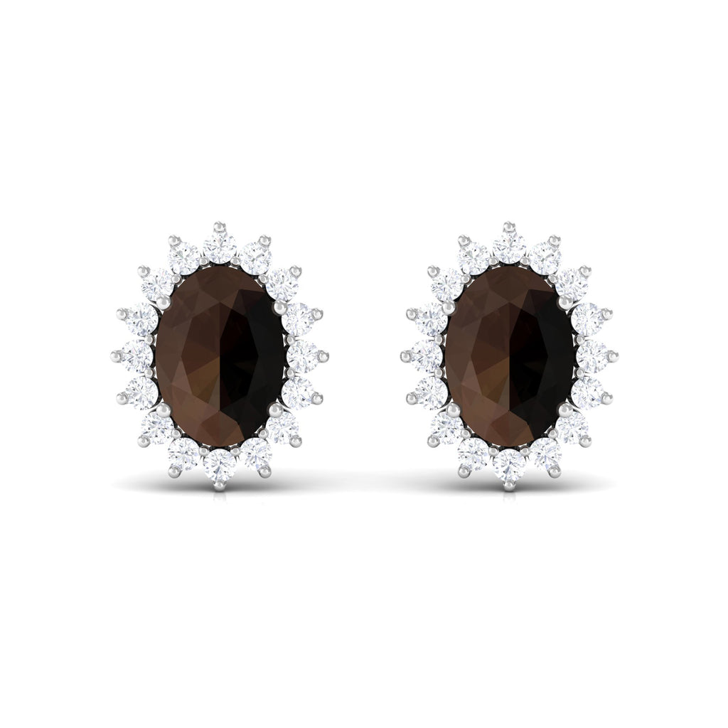 2.25 CT Oval Cut Smoky Quartz and Diamond Halo Stud Earrings Smoky Quartz - ( AAA ) - Quality - Rosec Jewels
