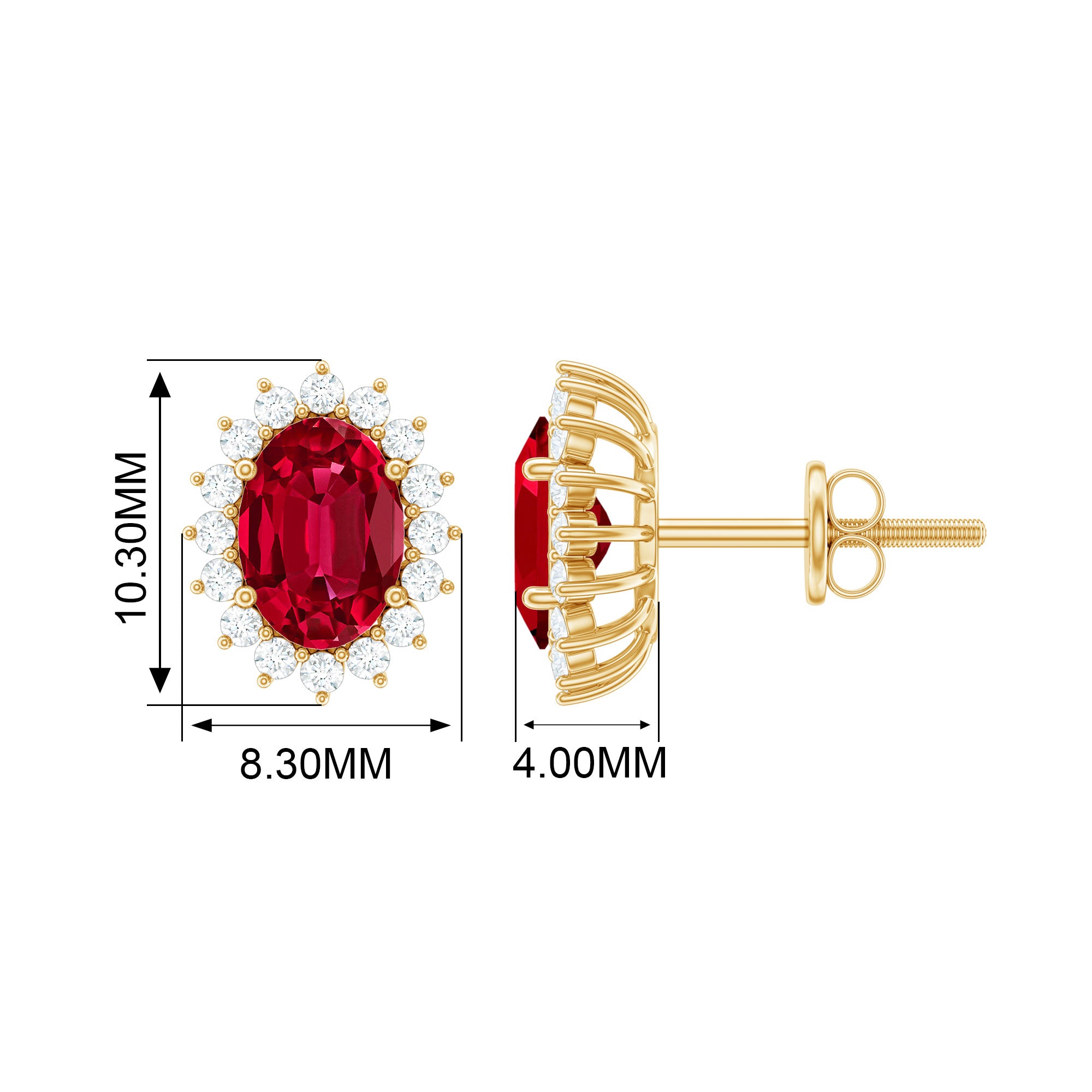 2.5 CT Oval Cut Created Ruby Statement Stud Earrings with Diamond Halo Lab Created Ruby - ( AAAA ) - Quality - Rosec Jewels