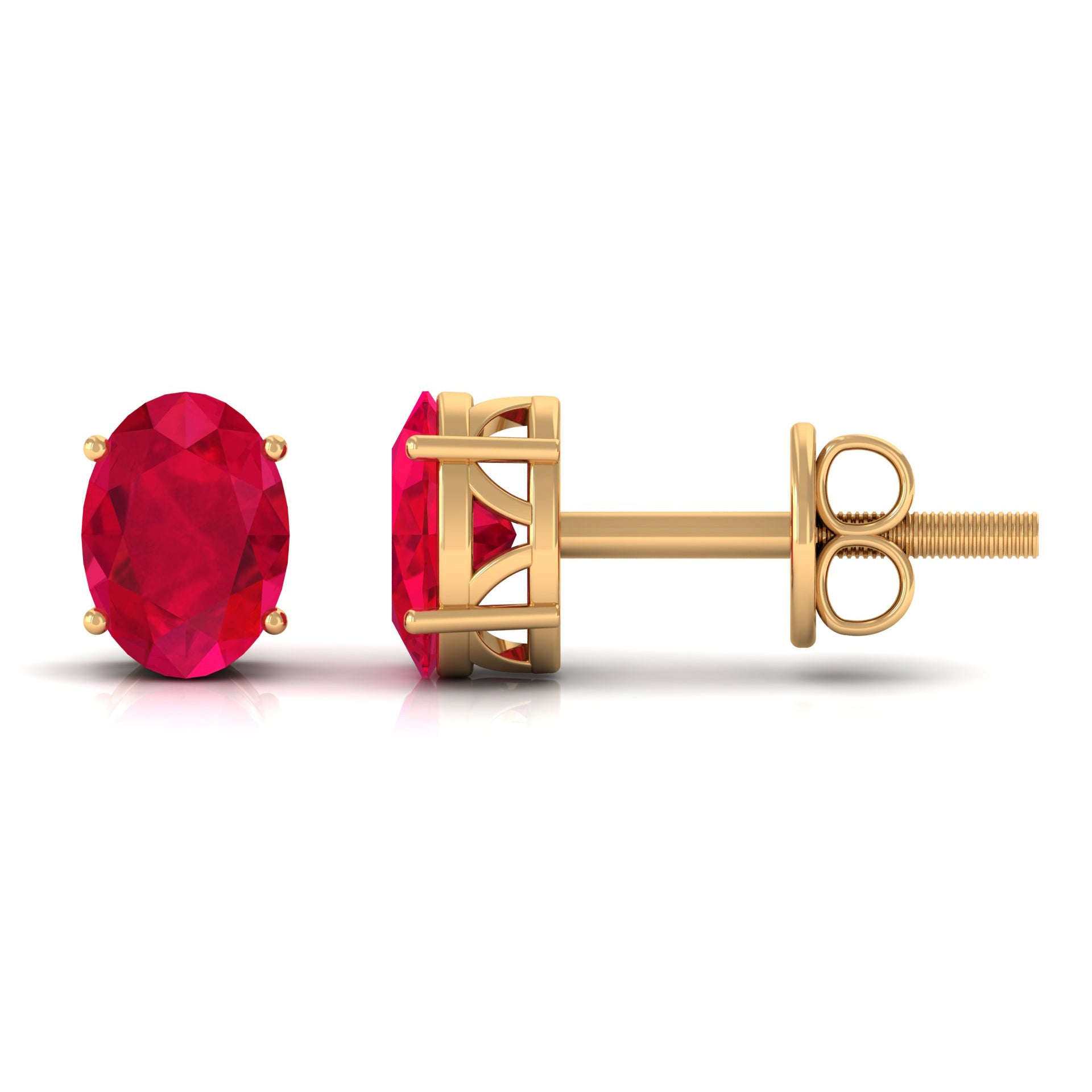 2.25 CT Solitaire Stud Earrings with Oval Shaped Created Ruby Lab Created Ruby - ( AAAA ) - Quality - Rosec Jewels