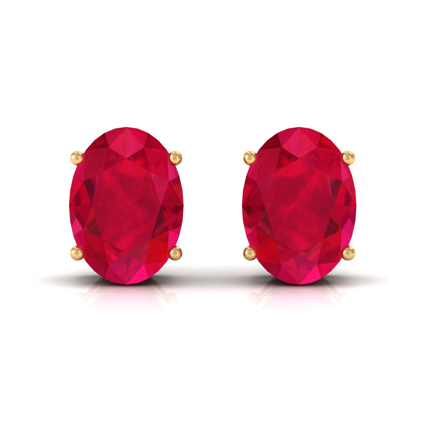 2.25 CT Solitaire Stud Earrings with Oval Shaped Created Ruby Lab Created Ruby - ( AAAA ) - Quality - Rosec Jewels