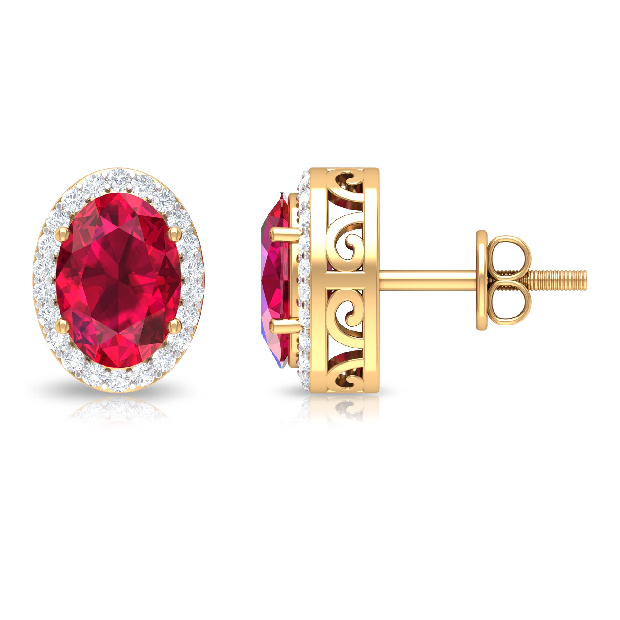 3.25 CT Created Ruby and Diamond Halo Stud Earrings Lab Created Ruby - ( AAAA ) - Quality - Rosec Jewels