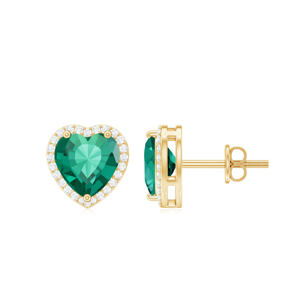 2.75 CT Heart Shape Created Emerald and Diamond Halo Stud Earrings Lab Created Emerald - ( AAAA ) - Quality - Rosec Jewels