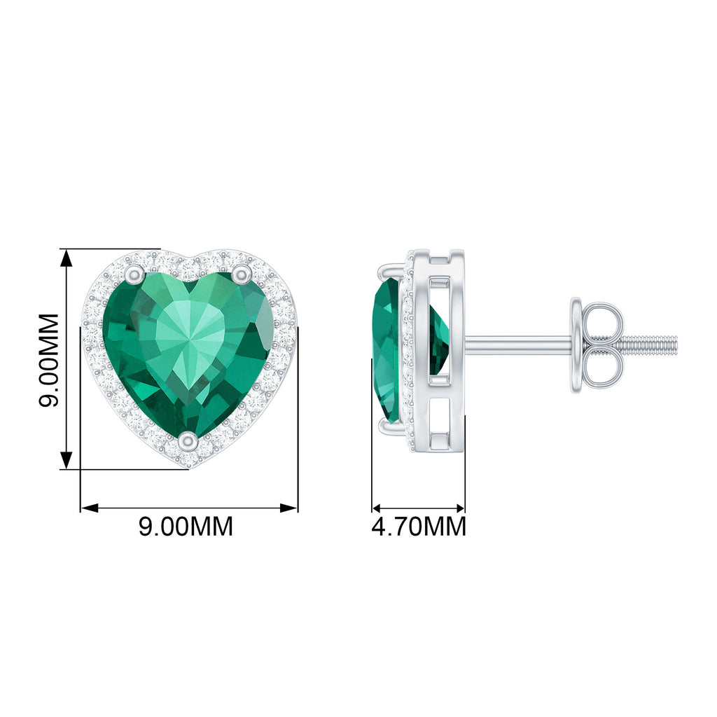 2.75 CT Heart Shape Created Emerald and Diamond Halo Stud Earrings Lab Created Emerald - ( AAAA ) - Quality - Rosec Jewels