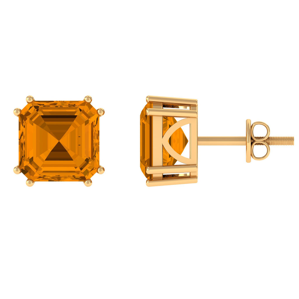 Asscher Cut Citrine Solitaire Stud Earrings Citrine - ( AAA ) - Quality - Rosec Jewels