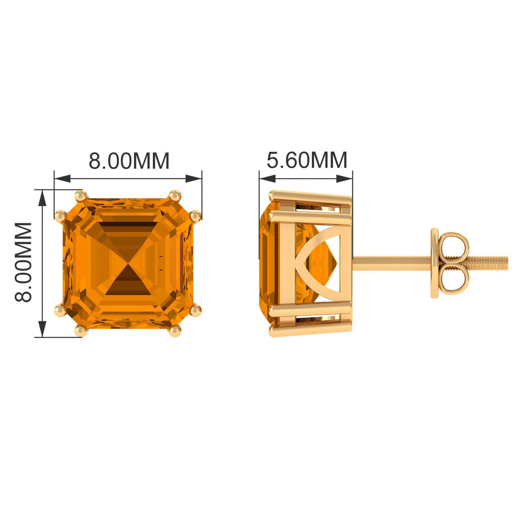 Asscher Cut Citrine Solitaire Stud Earrings Citrine - ( AAA ) - Quality - Rosec Jewels