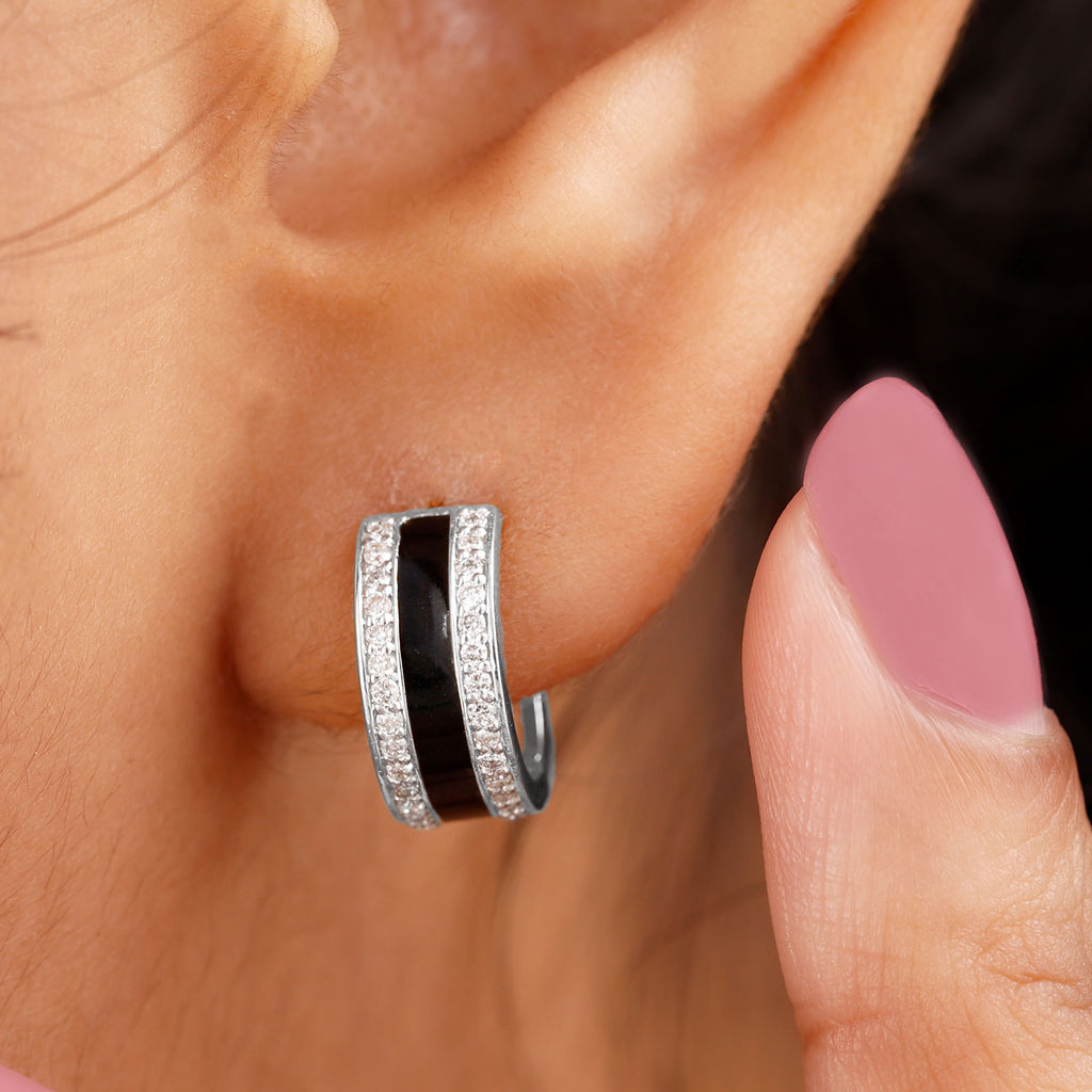 0.50 CT Certified Moissanite Black Enamel Hoop Earrings Moissanite - ( D-VS1 ) - Color and Clarity - Rosec Jewels