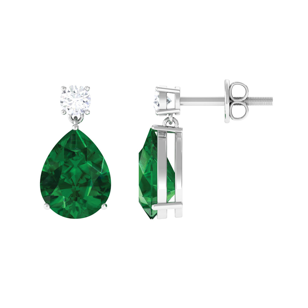 Pear Cut Created Emerald Teardrop Earrings with Moissanite Lab Created Emerald - ( AAAA ) - Quality - Rosec Jewels