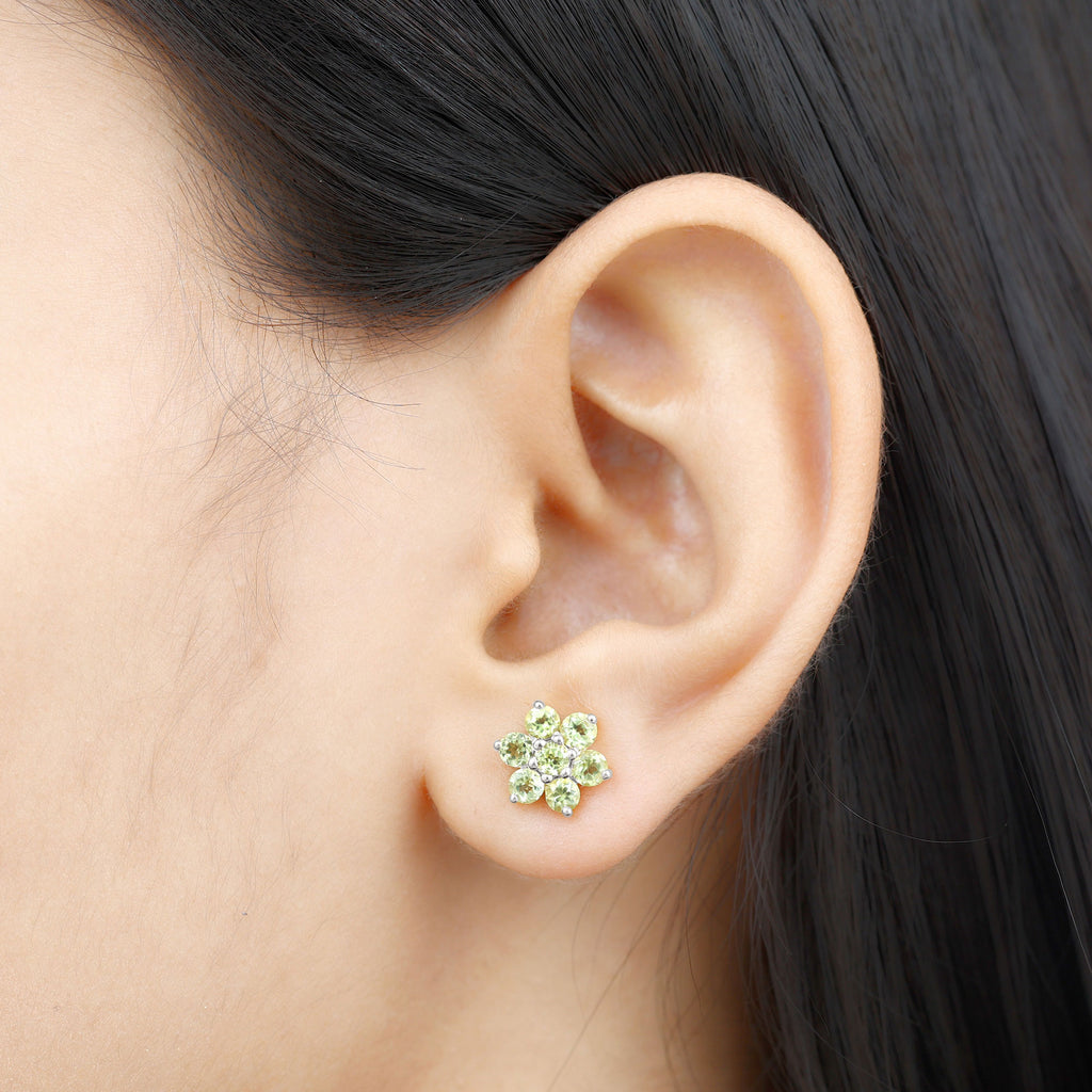 1.50 CT Peridot Floral Cluster Stud Earrings Peridot - ( AAA ) - Quality - Rosec Jewels