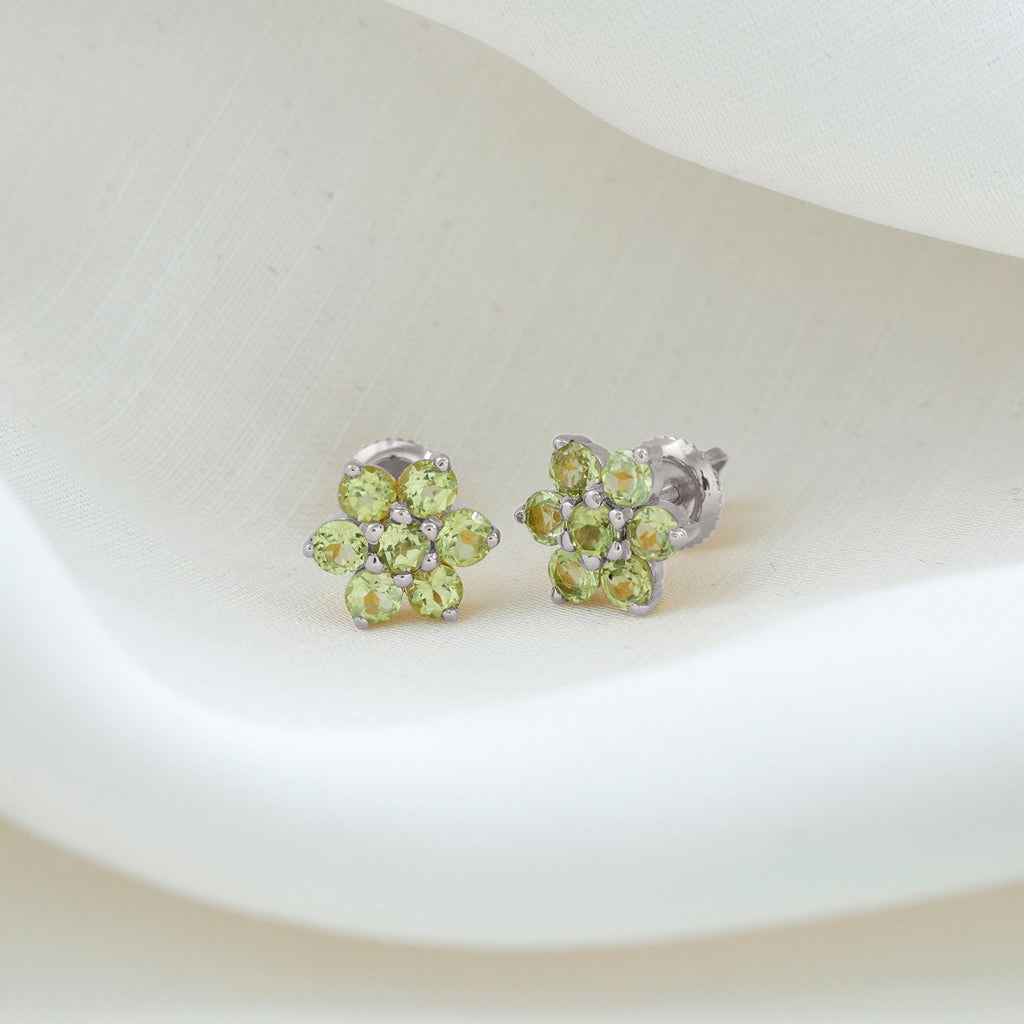 1.50 CT Peridot Floral Cluster Stud Earrings Peridot - ( AAA ) - Quality - Rosec Jewels