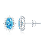 1.75 CT Oval Cut Swiss Blue Topaz and Moissanite Starburst Stud Earrings Swiss Blue Topaz - ( AAA ) - Quality - Rosec Jewels