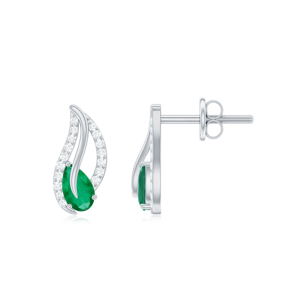 1/2 CT Emerald and Diamond Leaf Stud Earrings Emerald - ( AAA ) - Quality - Rosec Jewels