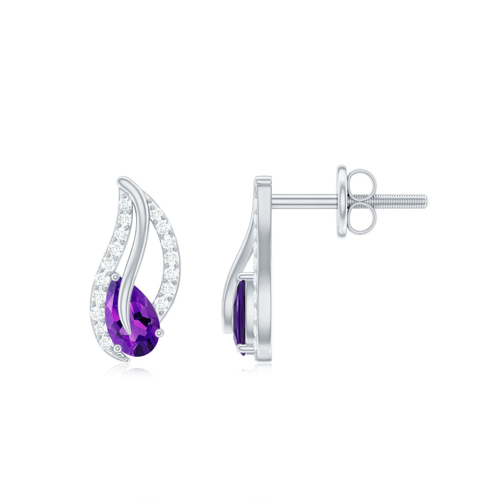 1/2 CT Pear Shape Amethyst and Diamond Leaf Stud Earrings Amethyst - ( AAA ) - Quality - Rosec Jewels