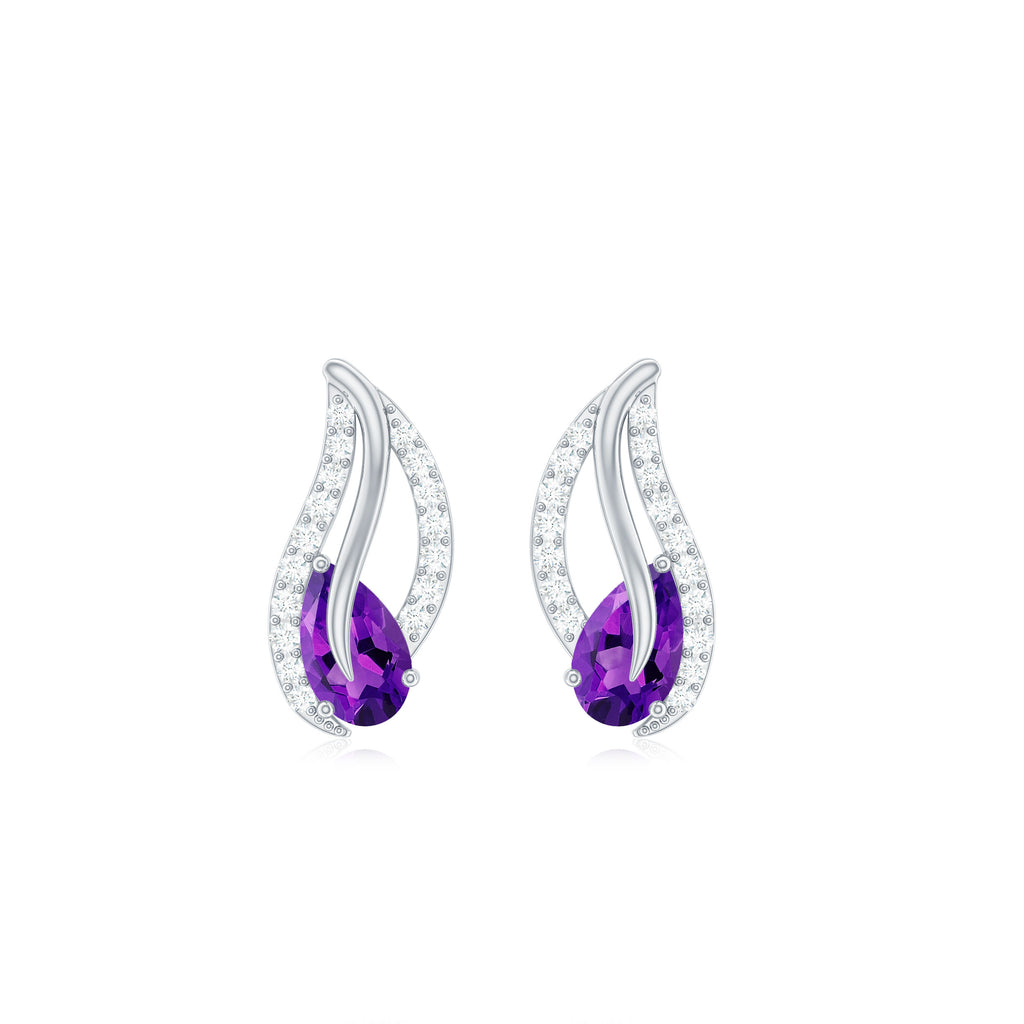 1/2 CT Pear Shape Amethyst and Diamond Leaf Stud Earrings Amethyst - ( AAA ) - Quality - Rosec Jewels
