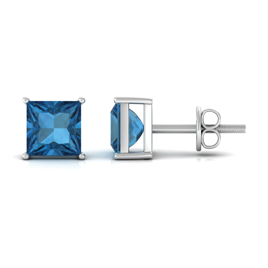 Princess Cut London Blue Topaz Solitaire Stud Earrings London Blue Topaz - ( AAA ) - Quality - Rosec Jewels