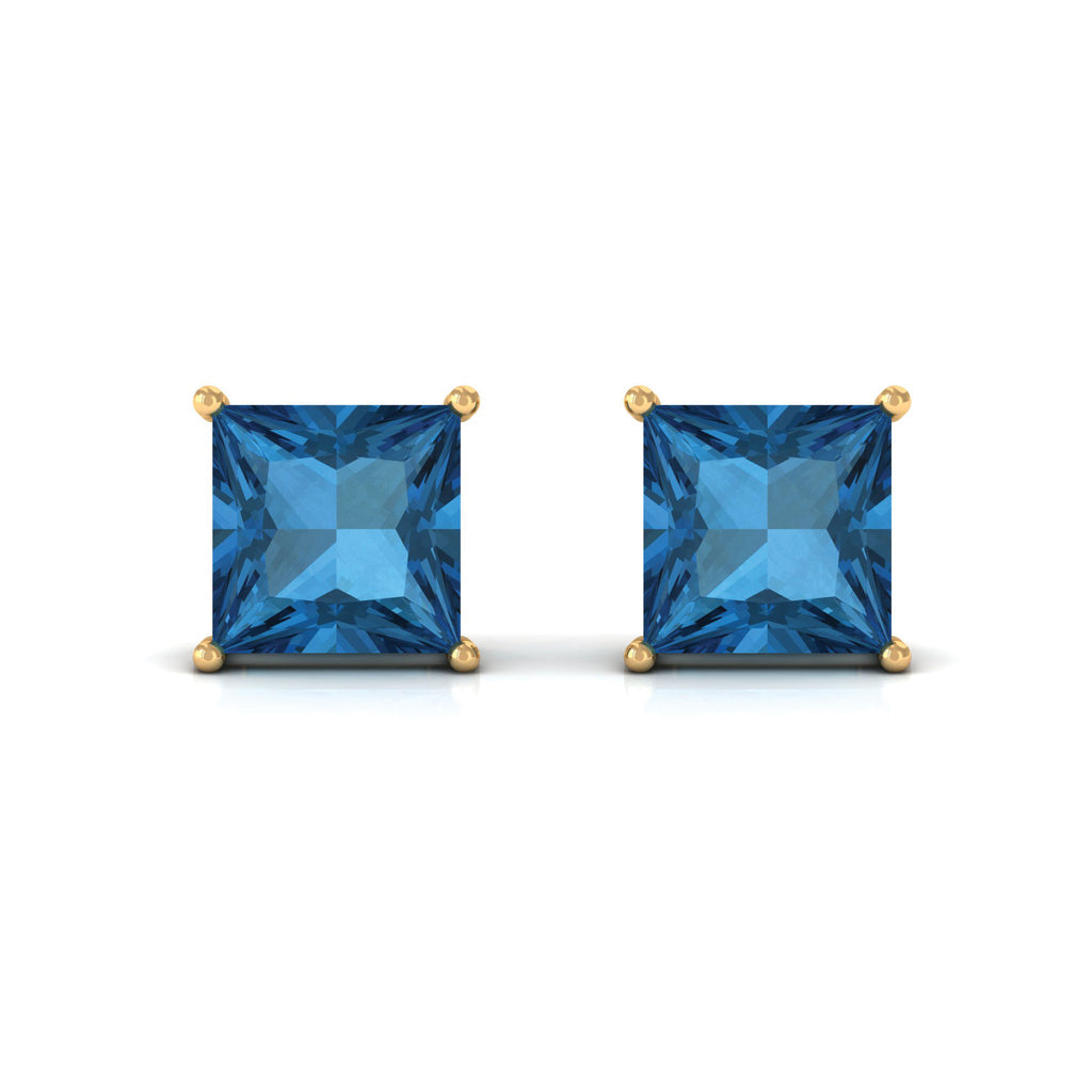 Princess Cut London Blue Topaz Solitaire Stud Earrings London Blue Topaz - ( AAA ) - Quality - Rosec Jewels